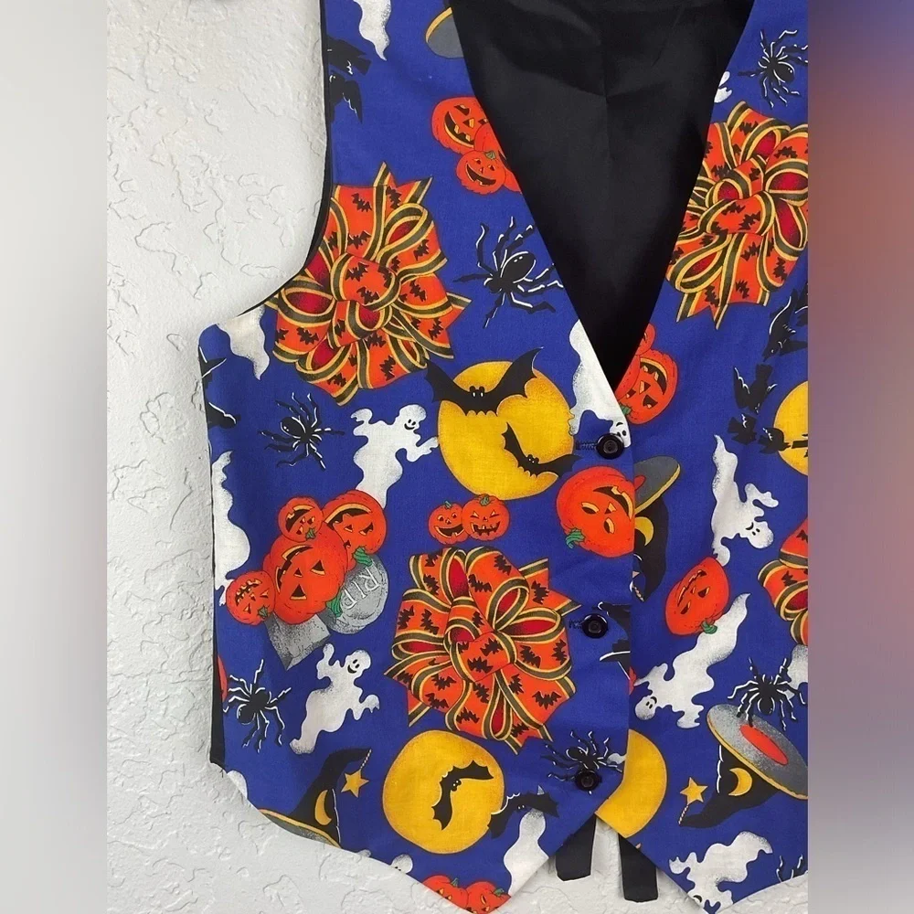 Ceci Halloween Button Down Vest Seasonal Novelty Size Small Pumpkin Ghost